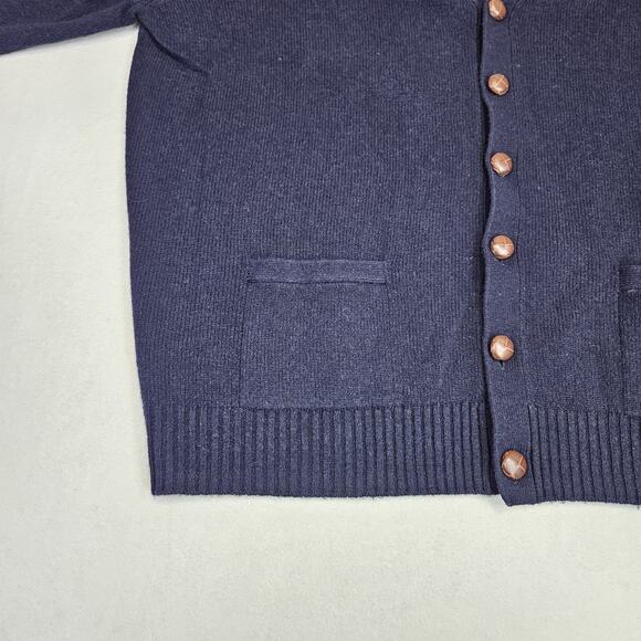 Jos A Bank Cardigan Sweater Mens XXL Navy Lambswool Grandpa Academia Leather 2XL - Picture 3 of 10